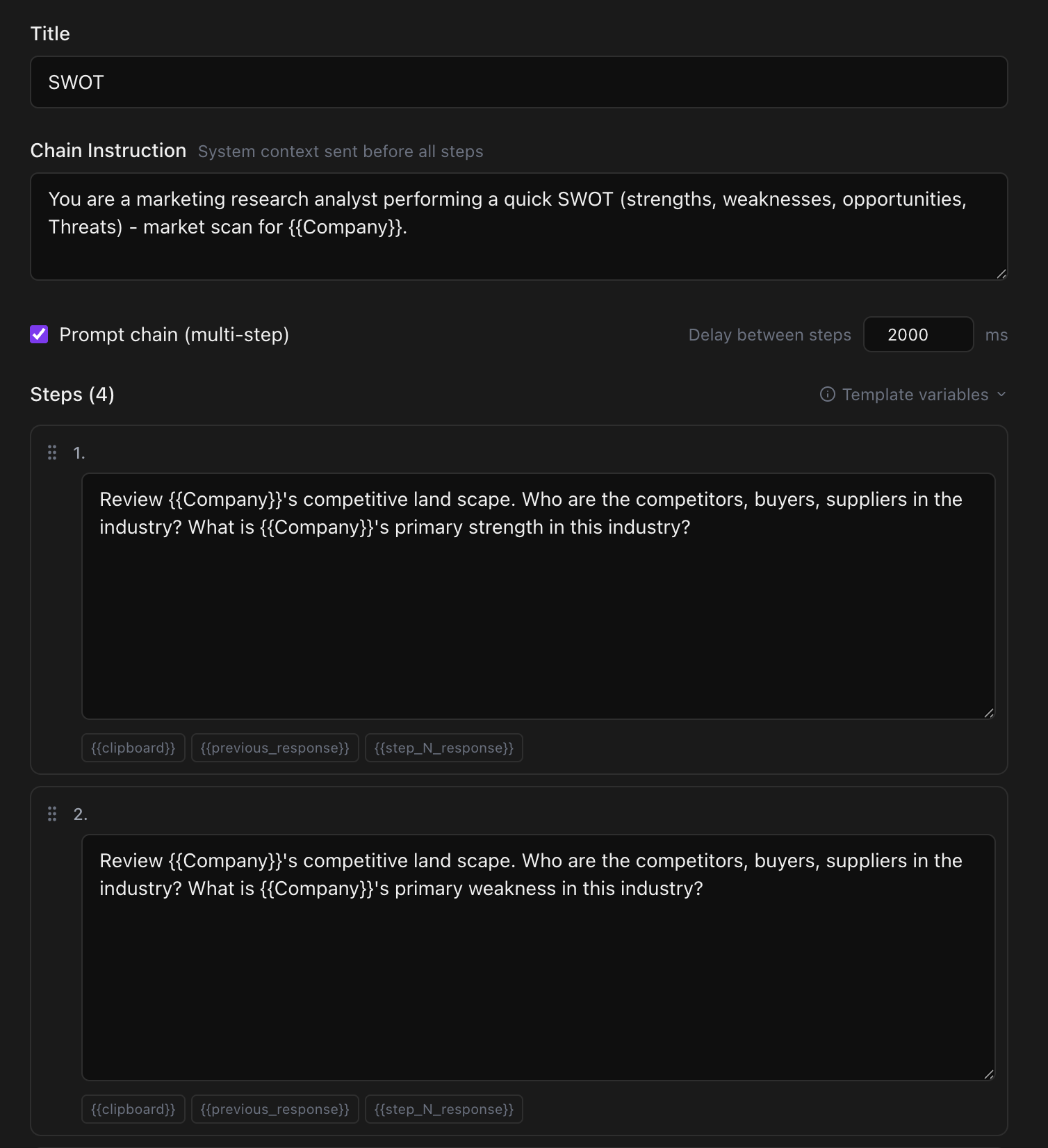 Council chain builder — multi-step prompt workflow with schedule